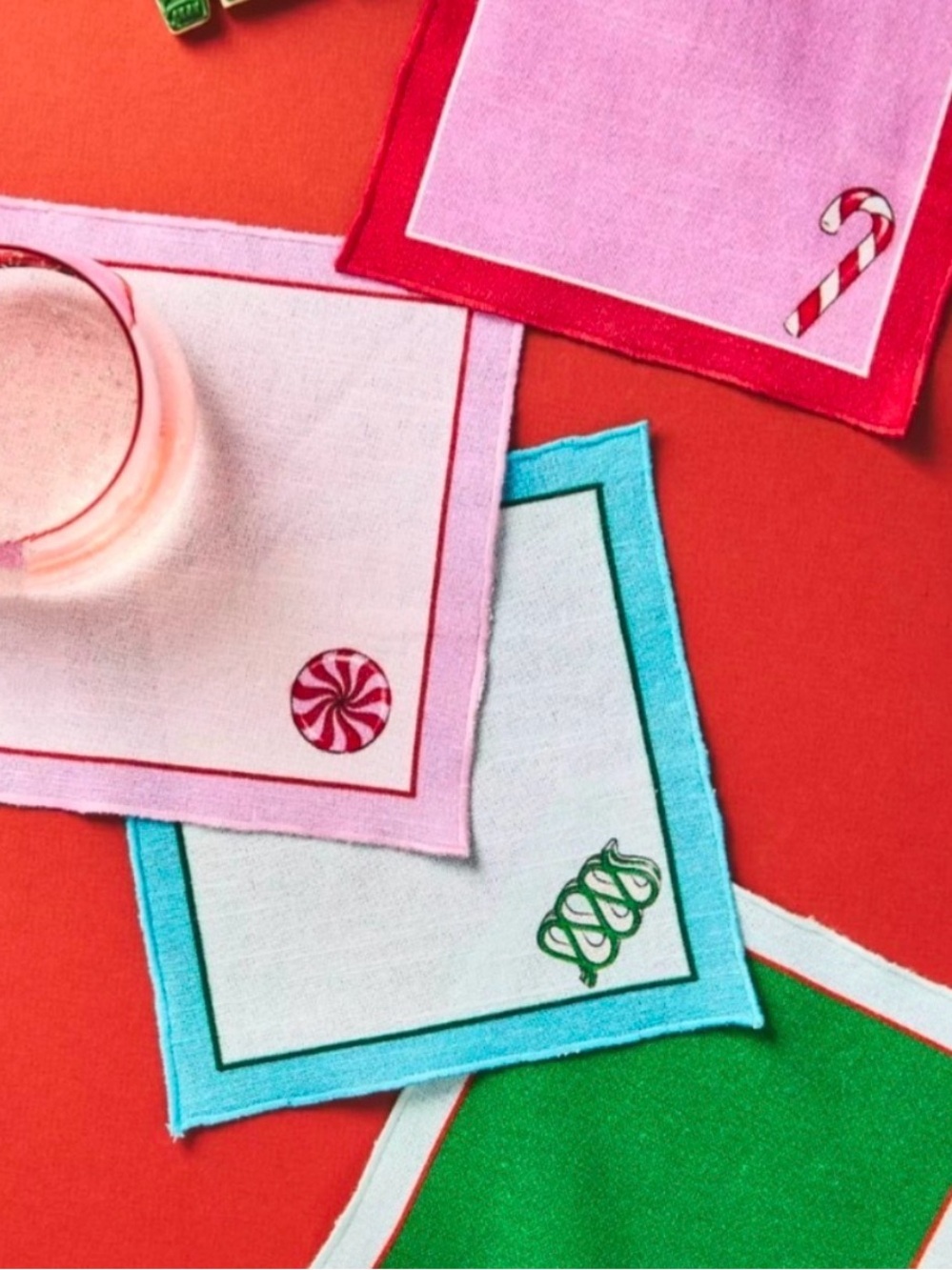 NWT Anthropologie Cocktail Napkins, Set of 4 Cotton, Candy Themed Christmas